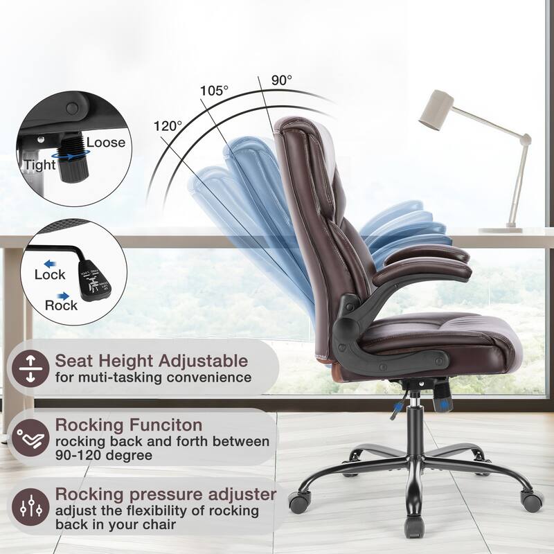 Office leather chair with adjustable armrests and lumbar pillows