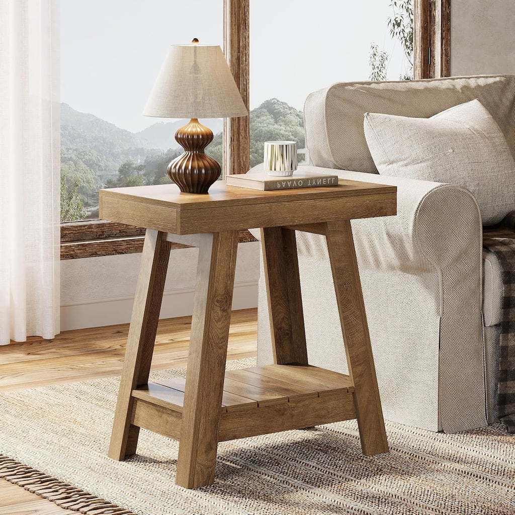 2-Tier End Table, Farmhouse Small Sofa Side Table