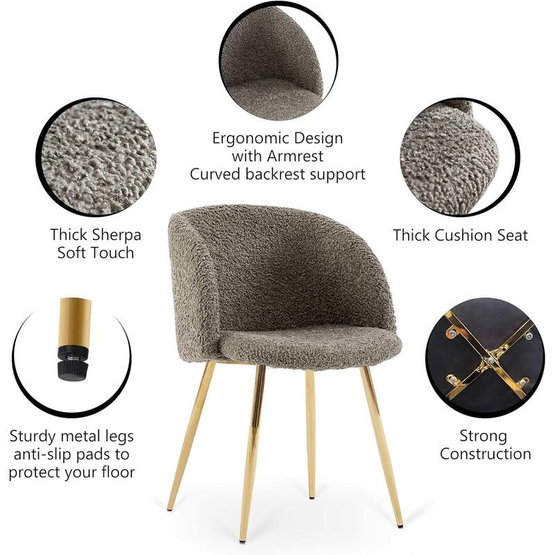 Howtai Cozy Accent Armchair, Fluffy Sherpa Dining Chair Set of 2