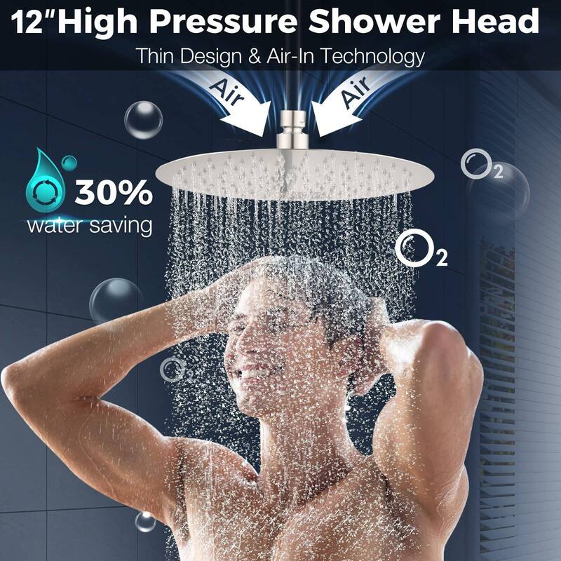 Bathlet 12" Rain Shower Head with Adjustable Height & Distance Extension Arm