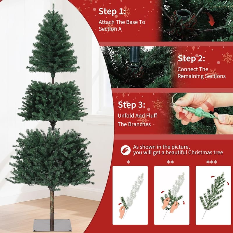 6/7.5FT Pre-Lit Pencil Christmas Tree with Warm White Lights - N/A