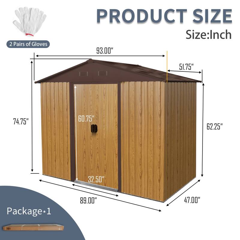 8ft x 4ft Outdoor Metal Storage Shed with Sliding Door and foundation for Backyard, Patio, Lawn