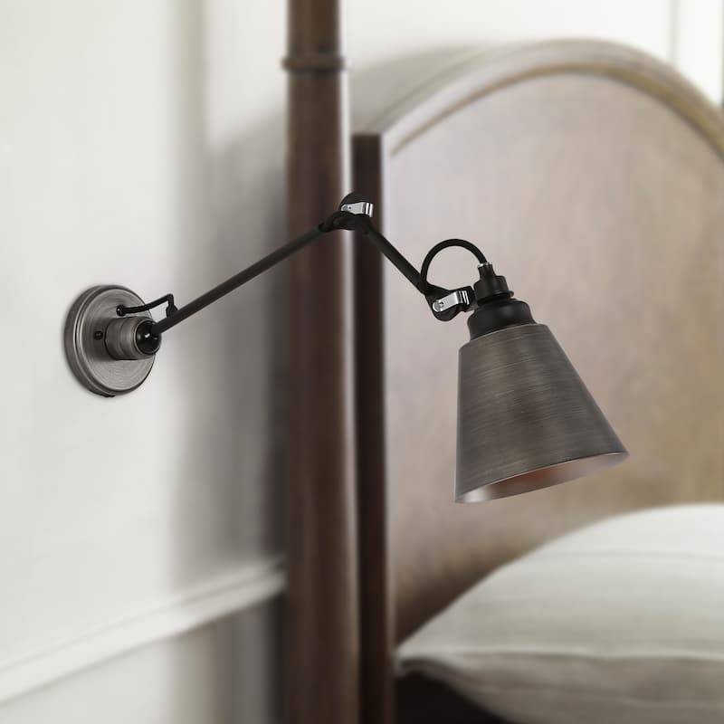 Set of 2 Modern Farmhouse Plug-in Swing Arm Wall Lamp Adjustable Brushed Silver Sconces