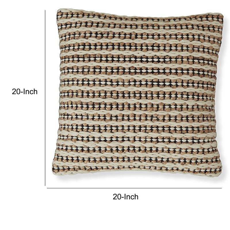 Throw Pillow Set of 4, 20 Inch, Cotton, Woven Striped Design, Beige, Black