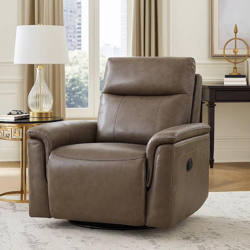 Jen Manual Swivel Glider Reclining Chair, Dark Brown Top Grain Leather