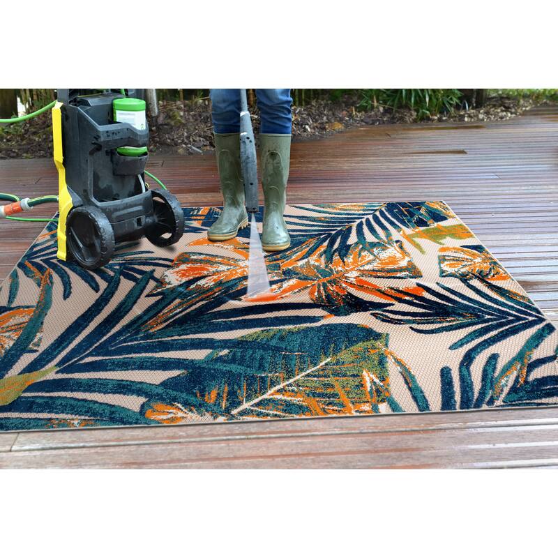 World Rug Gallery Floral Leaves Indoor/Outdoor Area Rug
