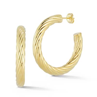 Soleil Sterling Silver Bold Twist Round Hoop Earrings