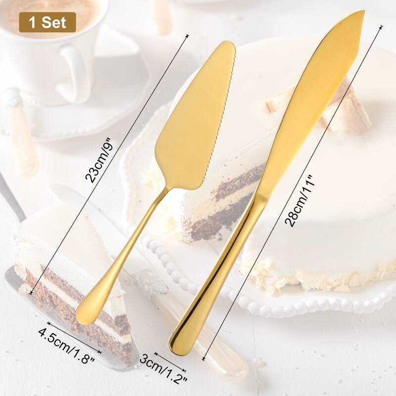 Wedding Cake Knife and Server Set, Cake Cutting Set 11/9 Inch - Gold