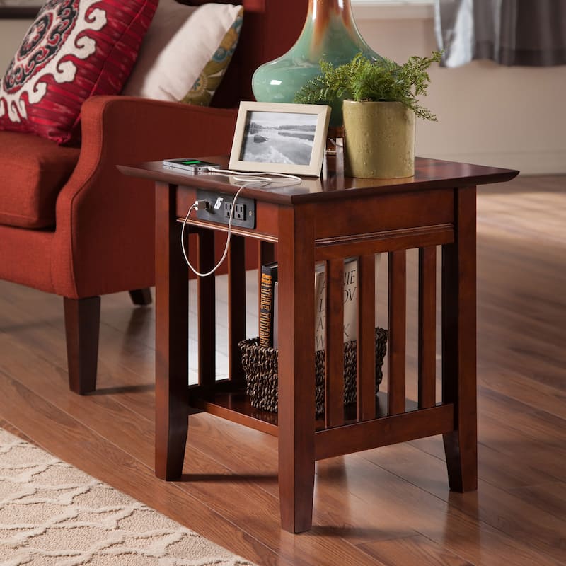 AFI Mission End Table with Charging Station - Walnut
