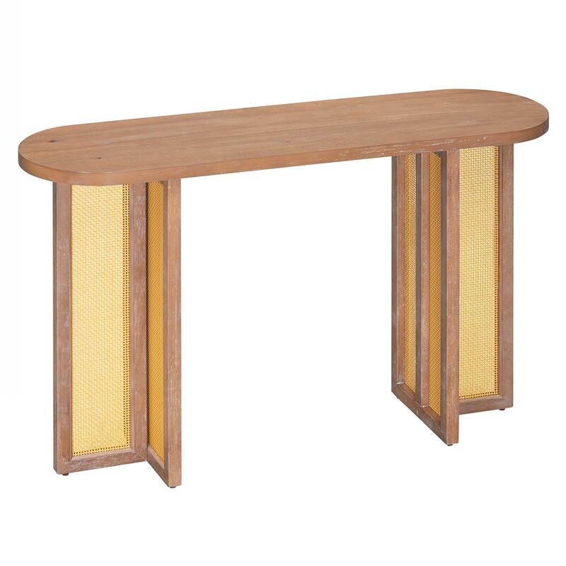 Rattan Console Table Entryway Table, Narrow Console Table with Storage, Hallway Table for Living Room, Entrance