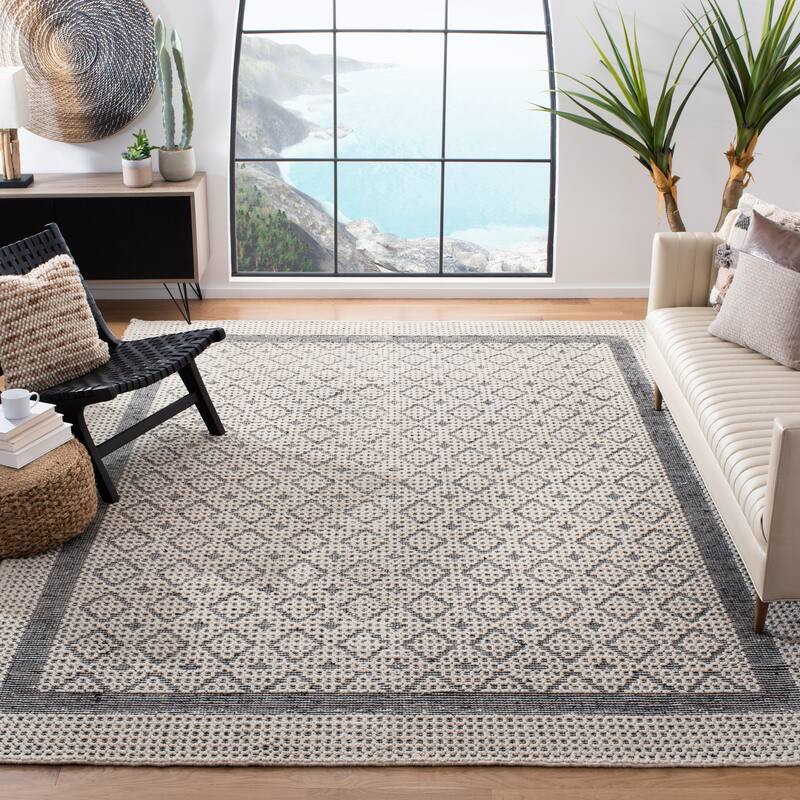 SAFAVIEH Handmade Natura Goizargi Transitional Geometric Cream/Black Wool Rug - 6' x 9' - Creme/Black
