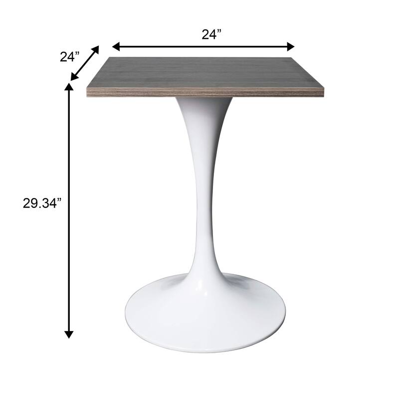 Verve 24 in. Wide Dining Table Square MDF Wood Tabletop in White Stainless Steel Pedestal Base Accent Kitchen Table