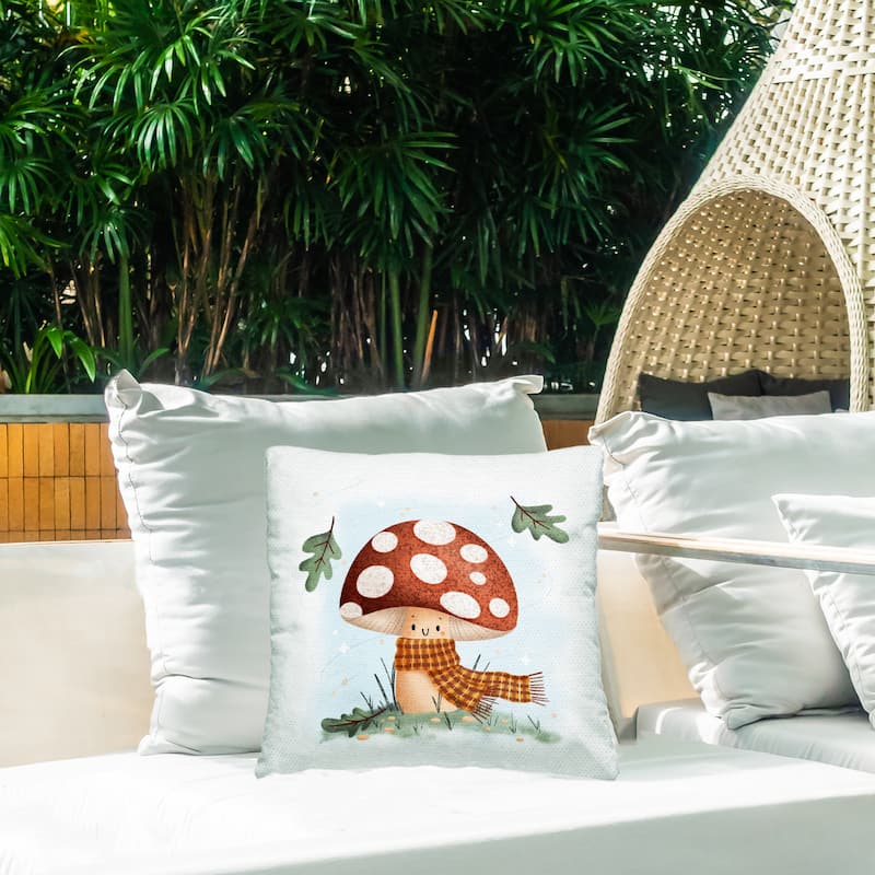 Stupell Happy Mushroom in Scarf Printed Outdoor Throw Pillow Design by Sarah Hickman