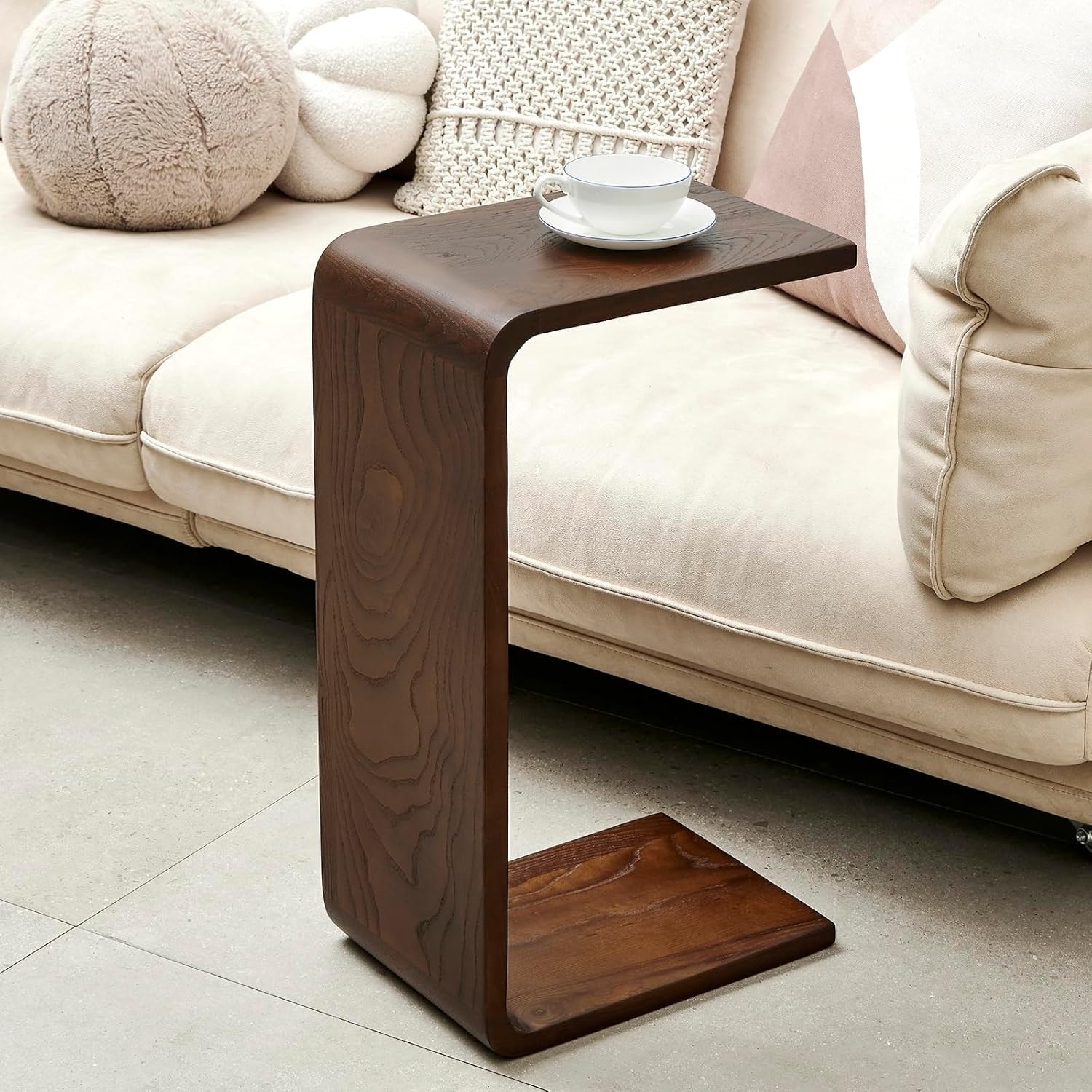 C-Shaped End Table, Couch Side Table for Living Room or Bedroom