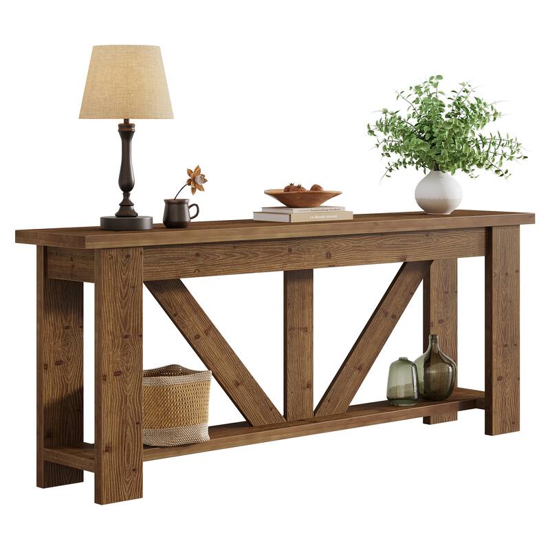 70.9-Inch Solid Wood Sofa Console Table, Extra Long Storage Shelves Entryway Table for Living Room, Hallway, Foyer