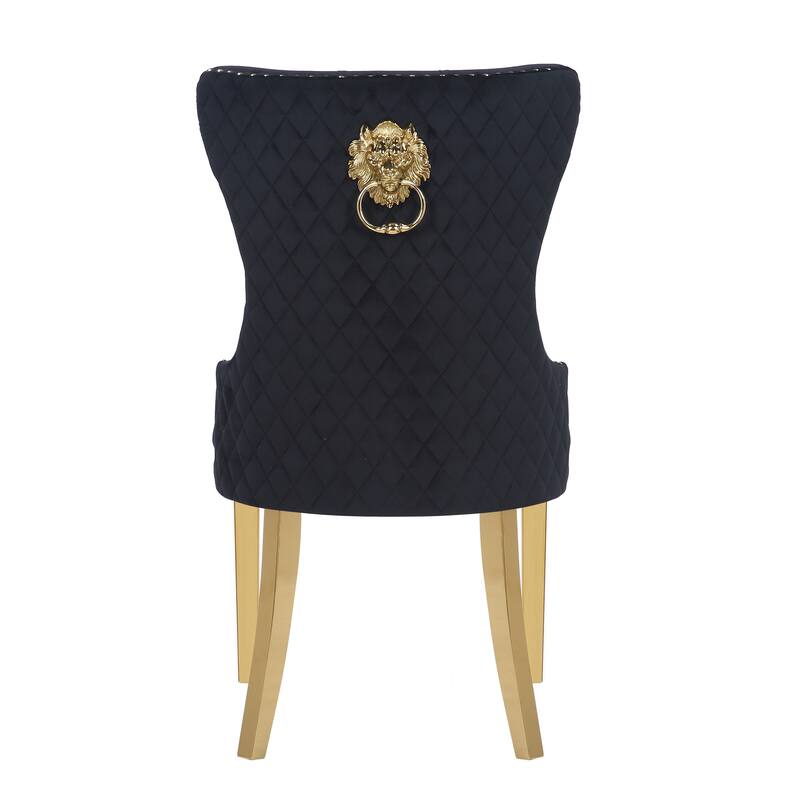 Modern Set of 2 Dining Chairs with Button Tufted Upholstered Back, Nailhead Trim, Stainless Steel Legs for Dining Room