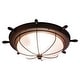 preview thumbnail 1 of 9, Orleans Coastal Ship Wheel Indoor Outdoor Ceiling Light White Glass - 15-in W x 5-in H x 15-in D Antique Red Copper - 15-in W x 5-in H x 15-in D