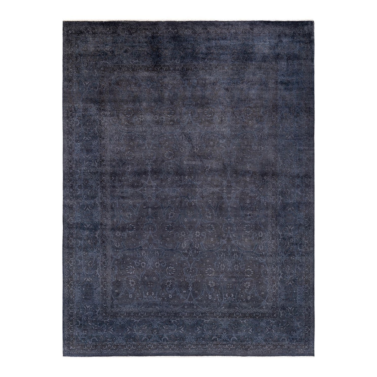 Overton Hand Knotted Wool Vintage Inspired Modern Contemporary Overdyed Gray Area Rug - 8' 0" x 10' 8"