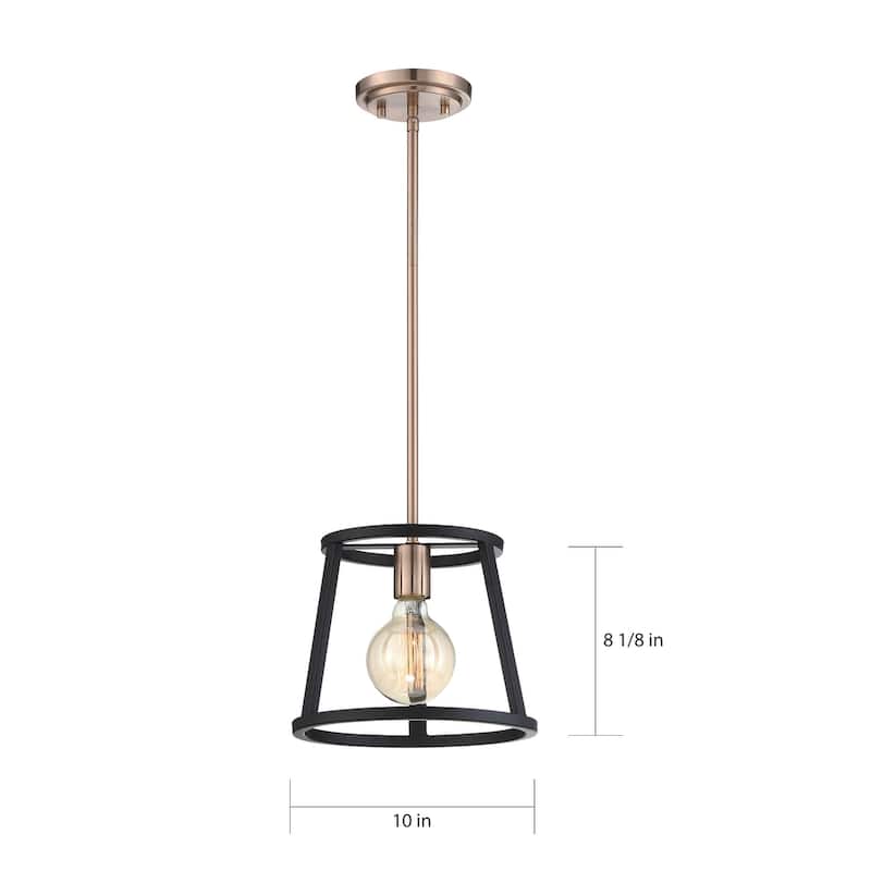 Chassis 1-Light Mini Pendant Fixture Copper Brushed Brass Finish with Matte Black Frame - N/A