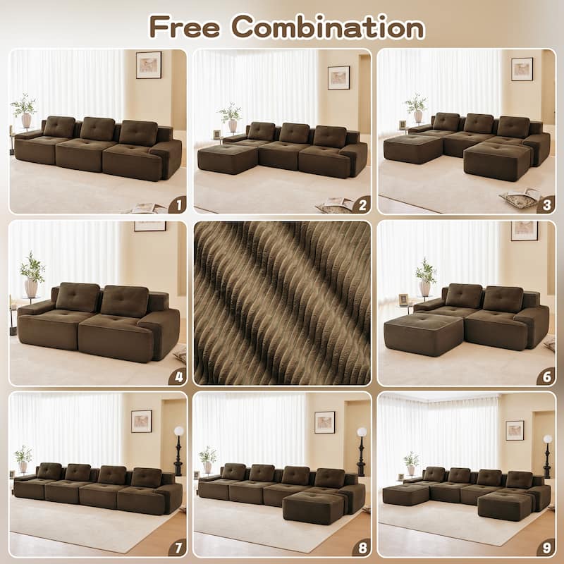 Modern U-Shaped Corduroy Sectional Sofa Couch with Removable Ottoman