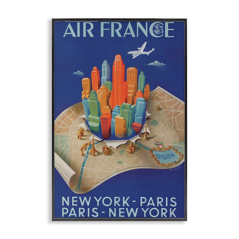 Stupell Air France Vintage Travel Framed Giclee Art Design By Marcus Jules - 16 x 24 - Black