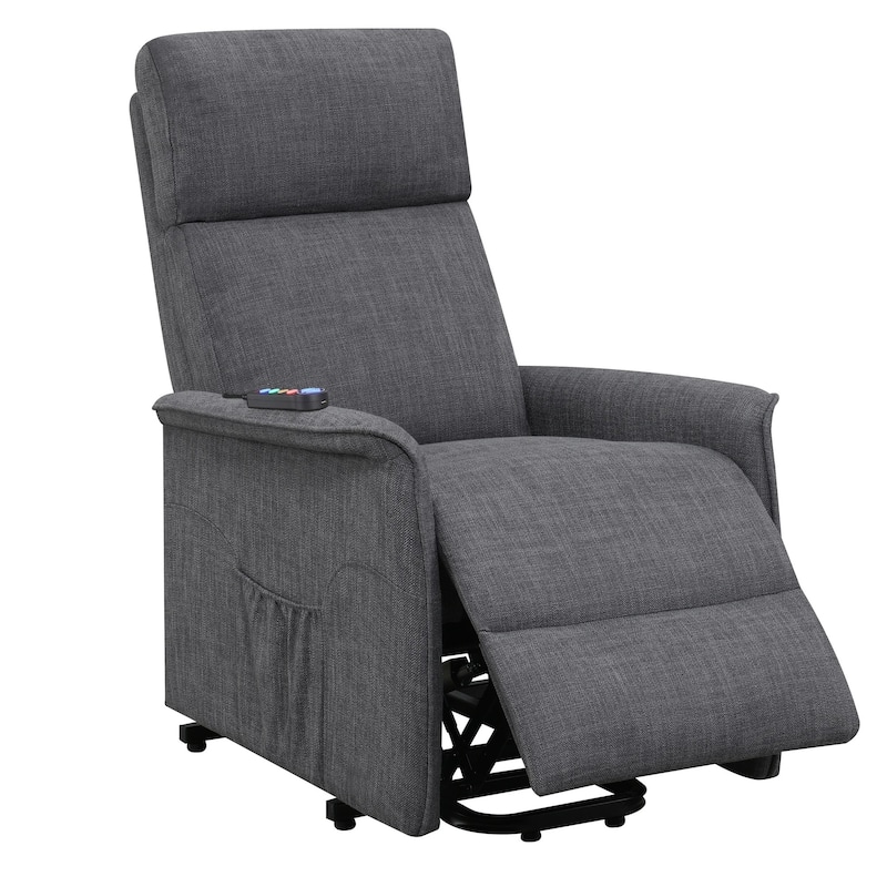 Fabric Power Lift Massage Chair with Wired Remote and Side Pockets, Gray