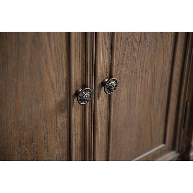 4 Doors and 2 Drawers Wooden Server with Fluted Posts in Weathered Oak