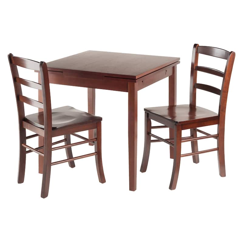 3 Walnut Solid Wood Extension Table 2 Ladder Back Chairs Set 48"