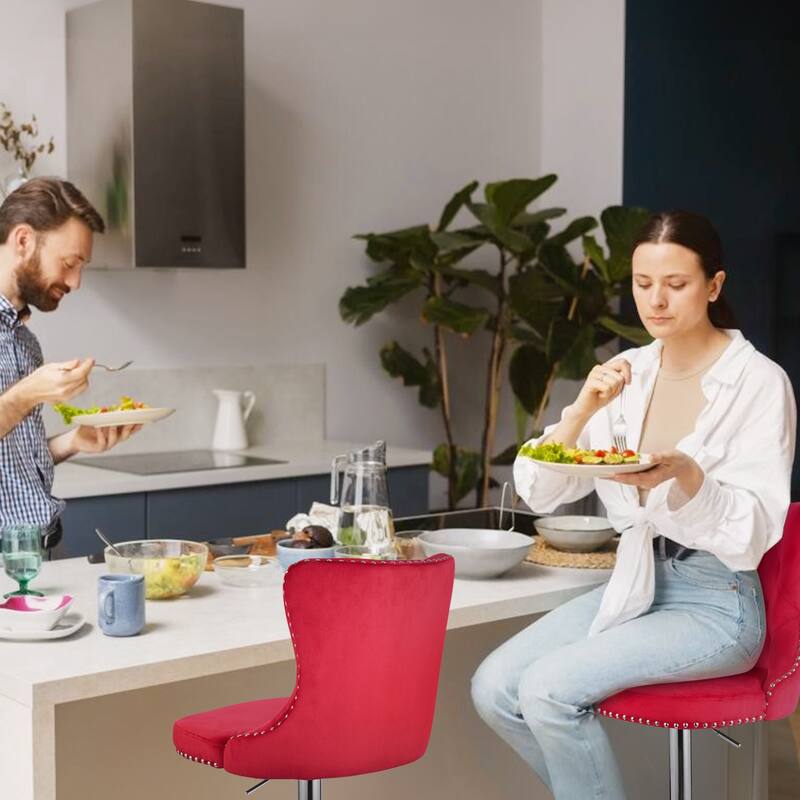Velvet Swivel Bar Stools,Modern Bar Stools with High Back and Metal Footrest,Adjustable Swivel Barstools (Set of 2)