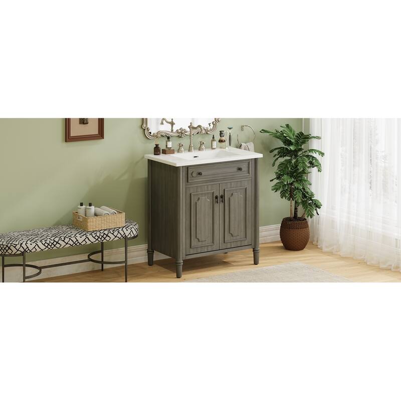 31" Bathroom Vanity with Sink, Rustic Bathroom Cabinet with Soft Close Doors and Adjustable Shelf, Curved Profile Design