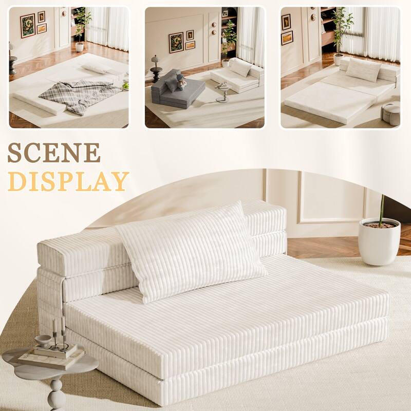 Folding Sofa Bed, Convertible Sleeper Chair with Pilow Foldable Matress, Comfy Floor Sofa Lounge for Living Room, Apartment