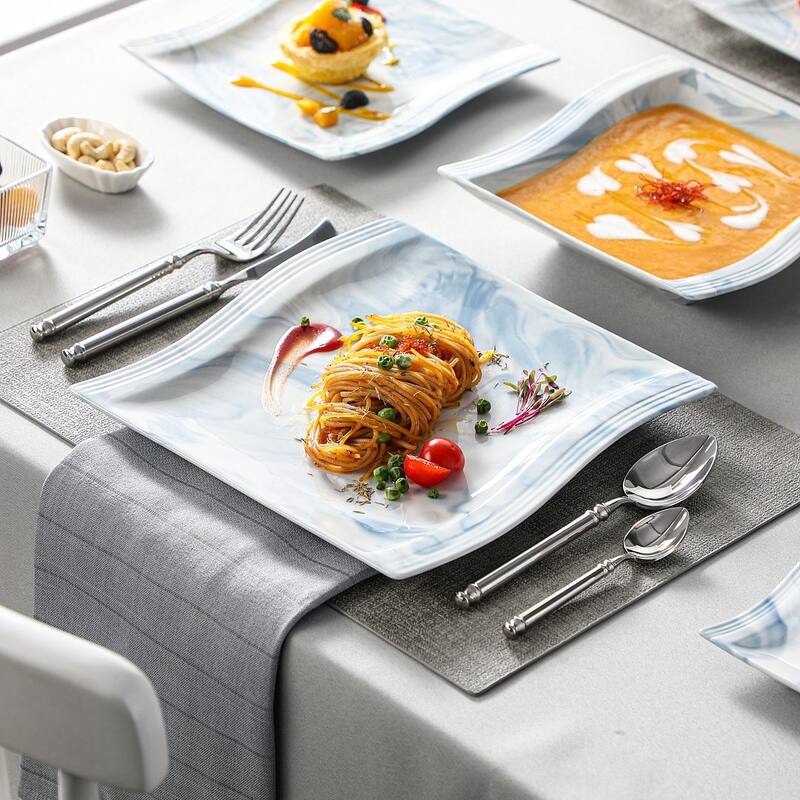 MALACASA Series Flora 30-Piece Porcelain Marble Dinnerware Set