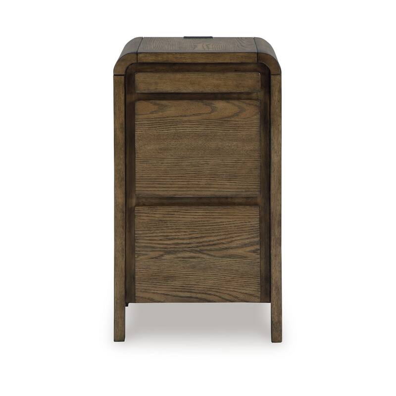 Accent Table, USB Charging Ports, 17 Inch Warm Brown Wood Veneer