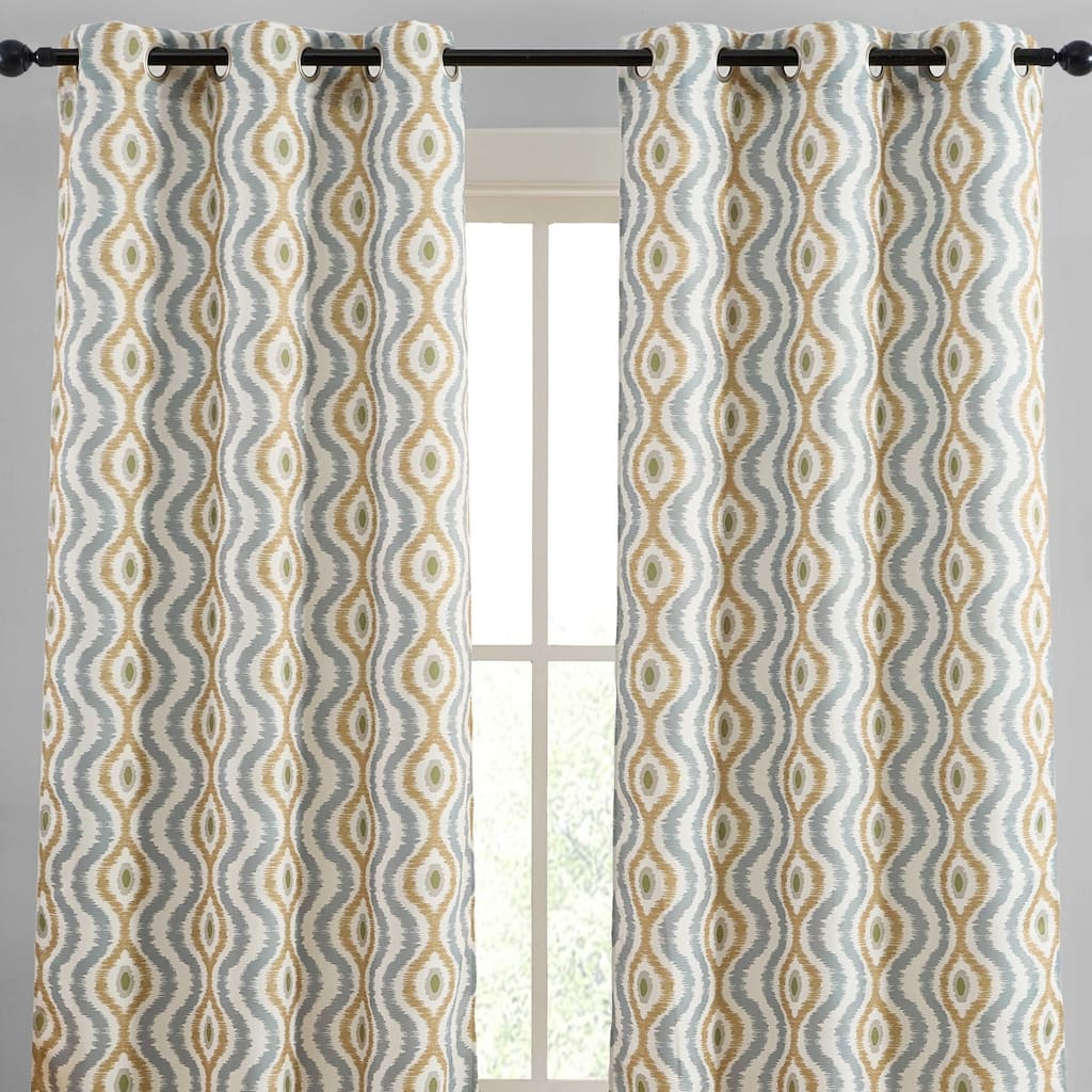HLC.ME Tanner Ogee Ikatt Damask Grommet Curtains - Light Filtering Darkening Window Panels, Pair
