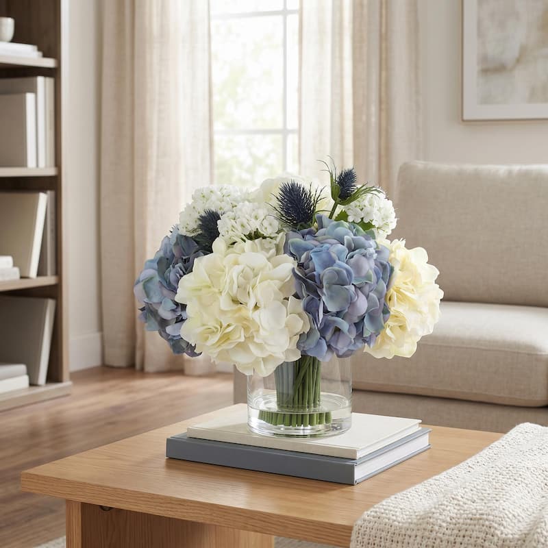 Classic Hydrangea Arrangement with Thistle and Viburnum