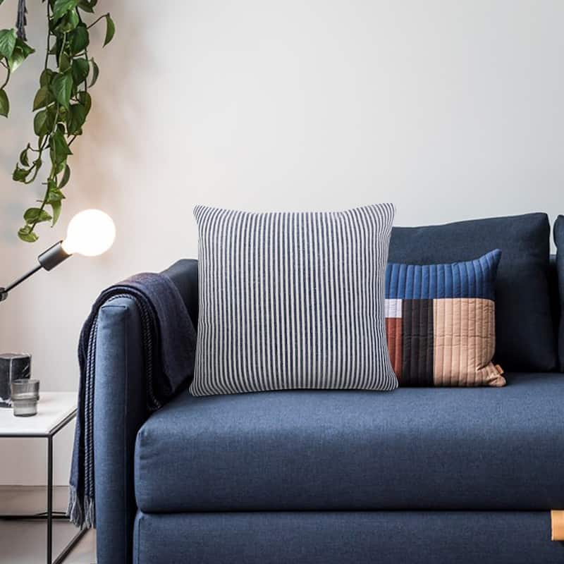 Handwoven Striped Square Cotton Throw Pillow Cover - 20" - Blue and White