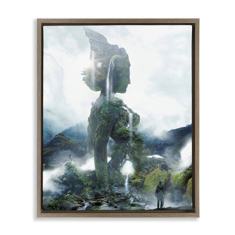 Stupell Mossy Nature Statue of Woman Framed Floater Canvas Wall Art Design By Barrett Biggers - 25 x 31 - Brown