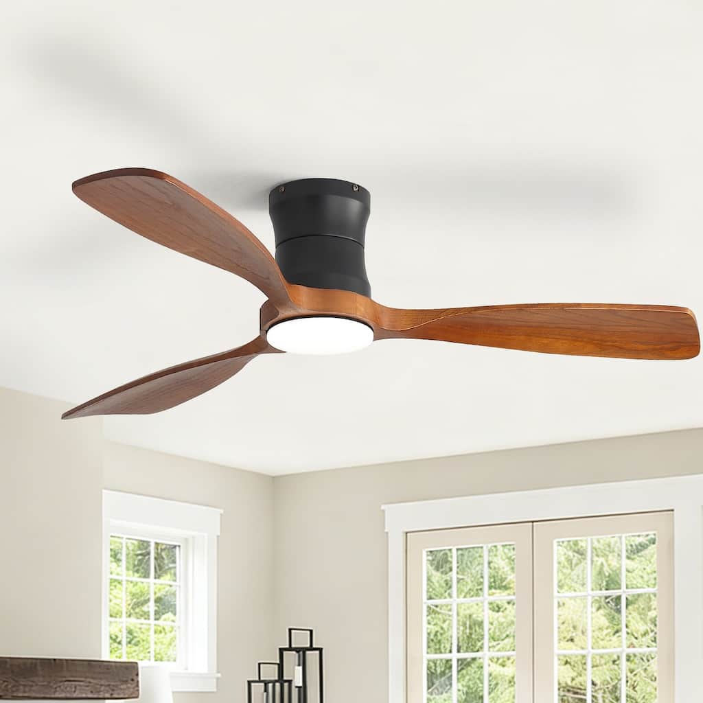 Sofucor 48 Inch Flush Mount Low Profile Ceiling Fans with Light and Remote,Solid wood Blades,Reversible for Bedroom Living Room