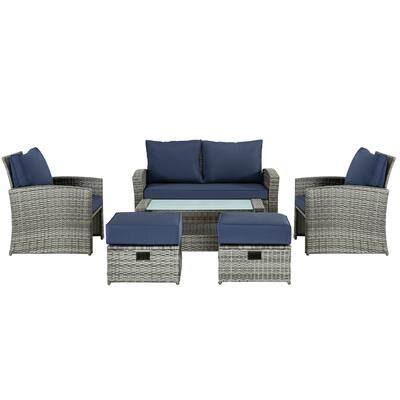 6 Piece Patio Outdoor PE Wicker Furniture Set with Washable Cushions
