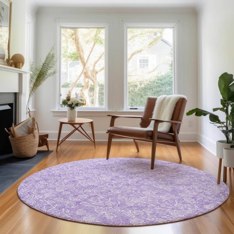 Premium Washable Super Soft Modern Floral Mayfield Rug - Lilac - 8' x 8' - Round