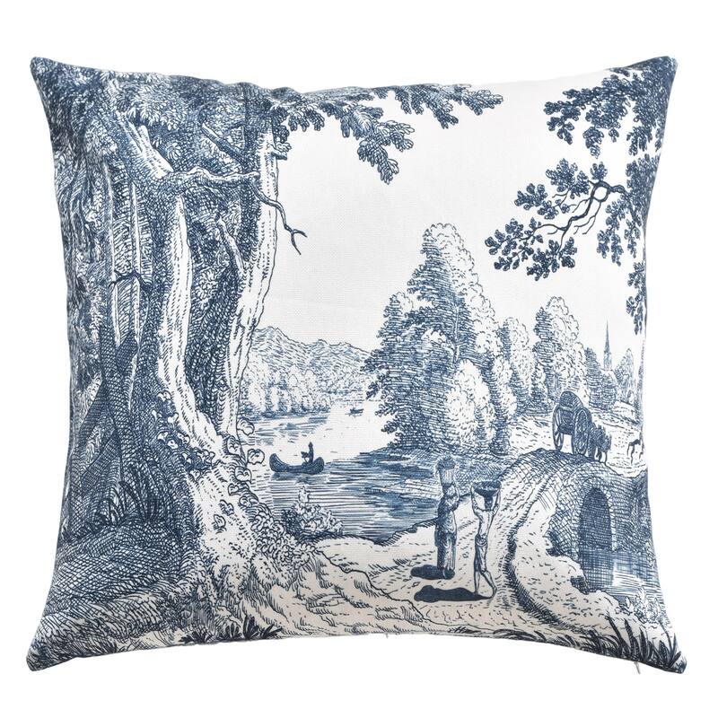 StyleCraft Reverie Toile Pillow - 24" x 24" - Indigo, Ivory