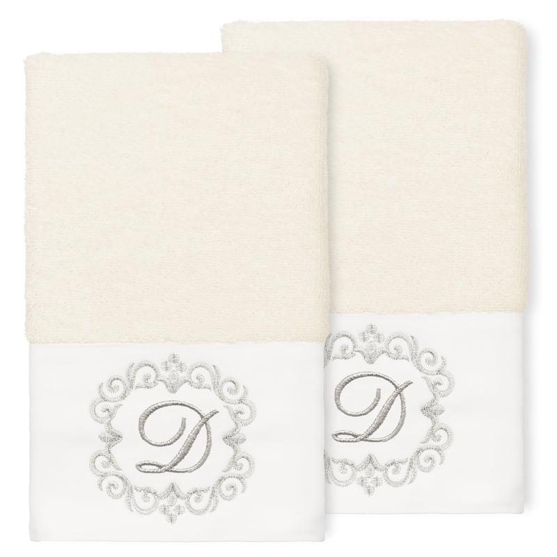 Authentic Hotel and Spa 100% Turkish Cotton Monica 2PC Embellished Hand Towel Set - D - Cream