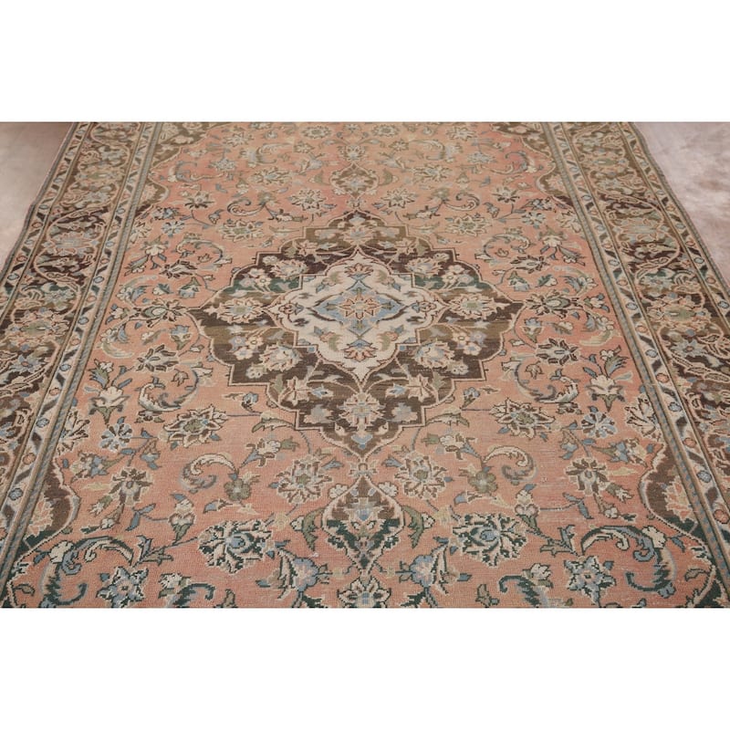 Traditional Mashad Persian Vintage Area Rug Handmade Wool Carpet - 6'5" x 10'1"