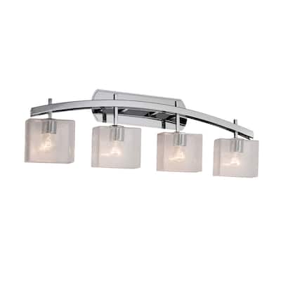 Justice Design Fusion Archway 4-light Polished Chrome Bath Bar, Seeded Rectangle Shade
