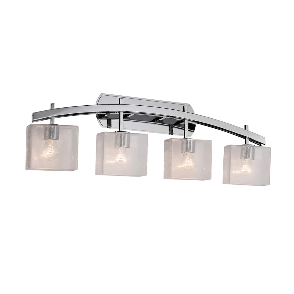Justice Design Fusion Archway 4-light Polished Chrome Bath Bar, Seeded Rectangle Shade