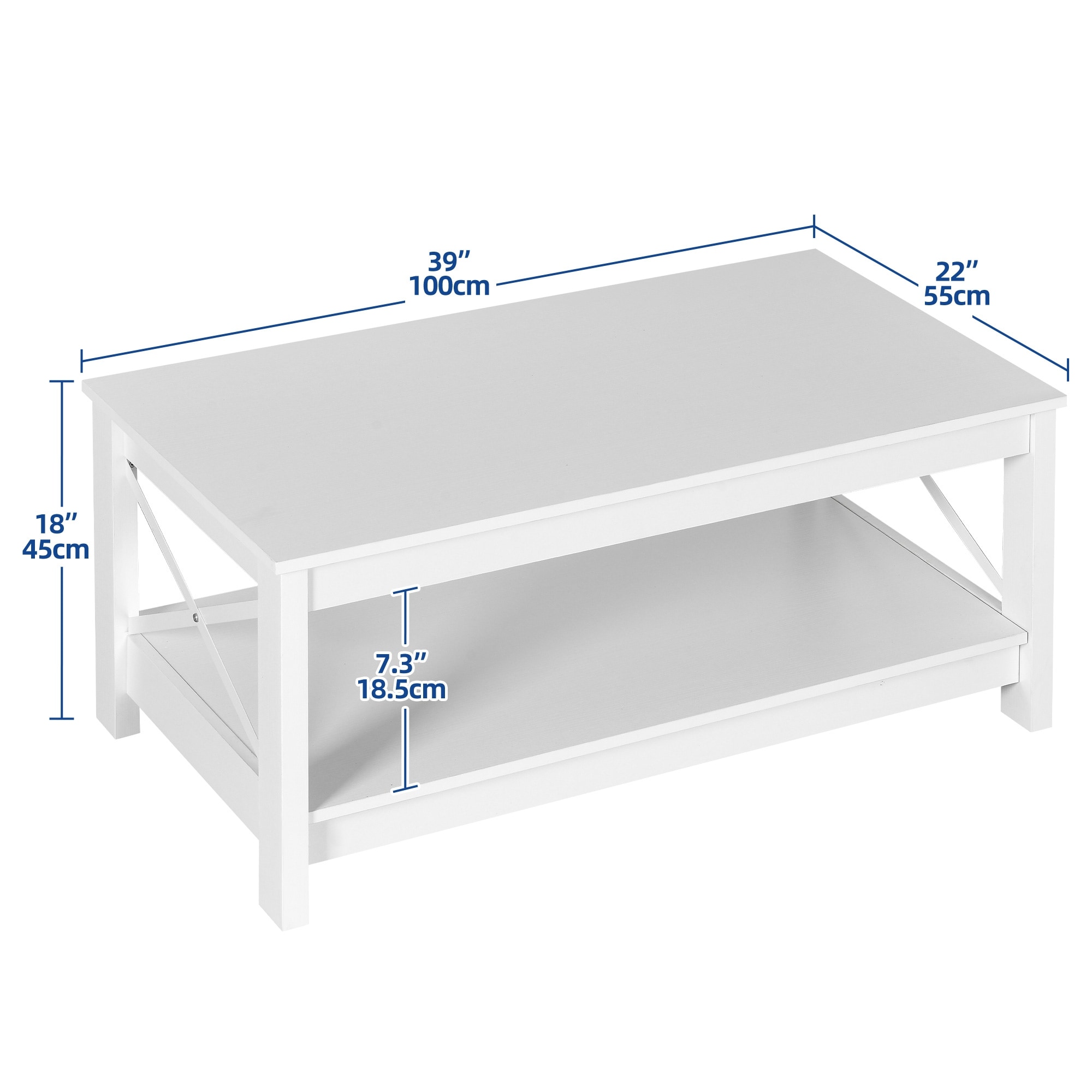 Farmhouse Coffee Table with Storage 2-Tier Center Table for Living Room