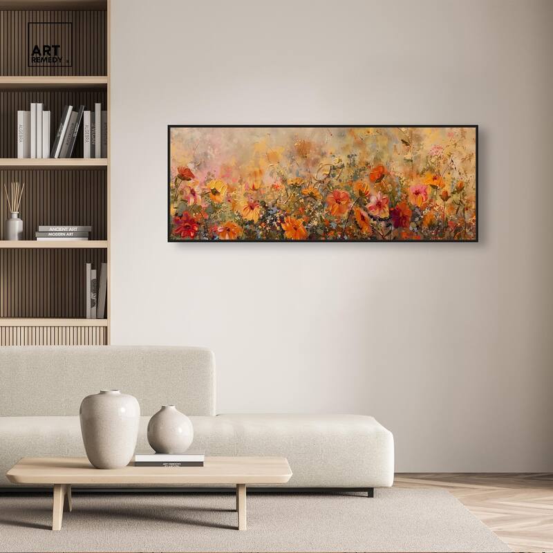 Fall Cosmo Flowers Panoramic Canvas by Art Remedy