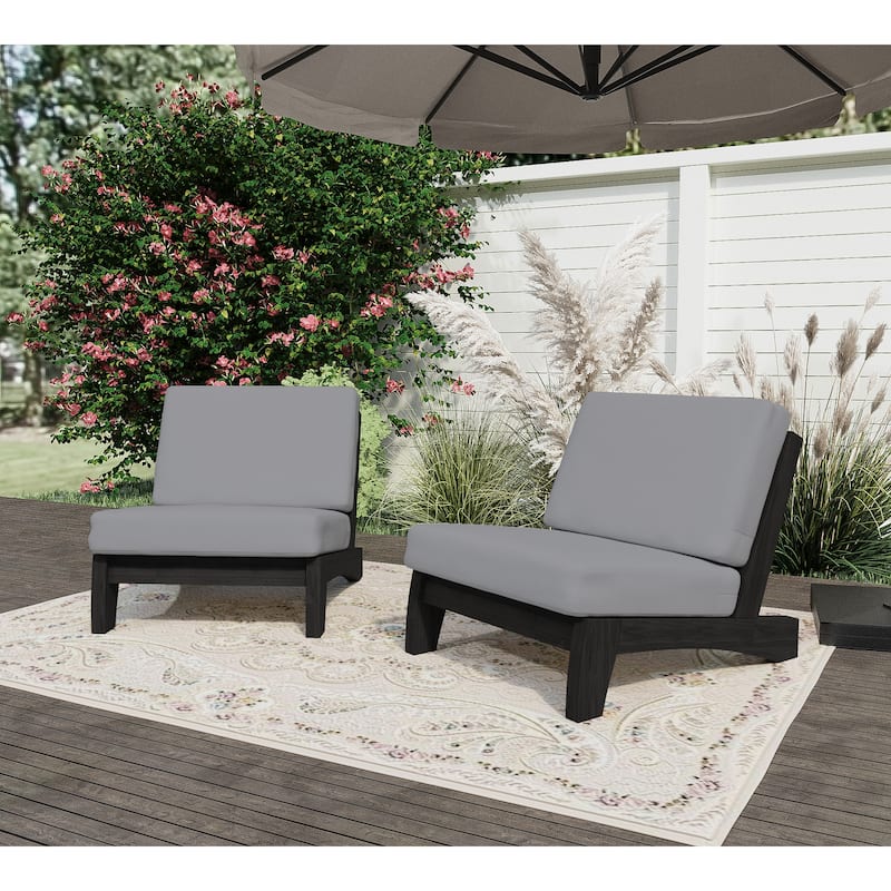 Sectional Wood Furniture 2 Seat Armless Patio Sofa - Single chair/Set of 2 - Grey/2 Set Chairs