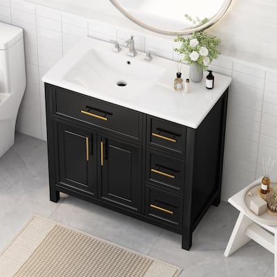 36" Bathroom Vanity with Sink Top,Bathroom Vanity Cabinet with Two Doors and Three Drawers,Solid Wood,MDF Boards,One Package