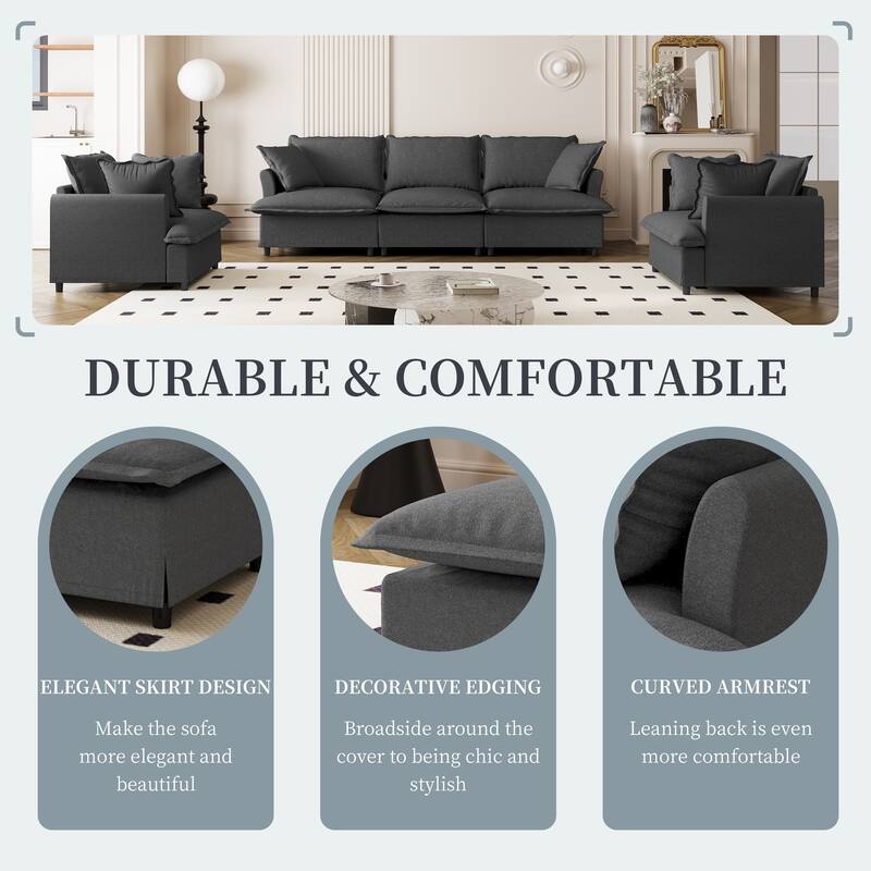 3-Piece Chenille Modular 5-Seat Sofa Set (3+2 Chairs) with 6 Pillows